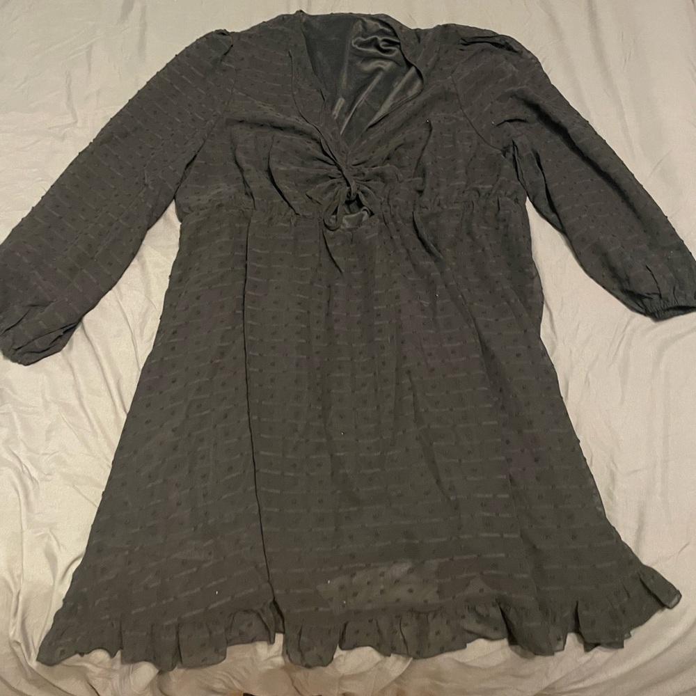 Swiss Dot Cut Out Drawstring Front Bishop Sleeve